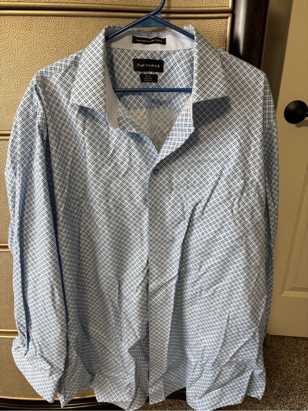 Paul Fredrick Light Blue and White Micro-Check Dress Shirt